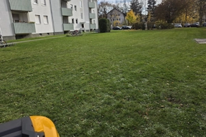Gepflegter Rasen in Wohnanlage nach Gartenservice