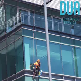 Professionelle Fensterreinigung auf einer Leiter